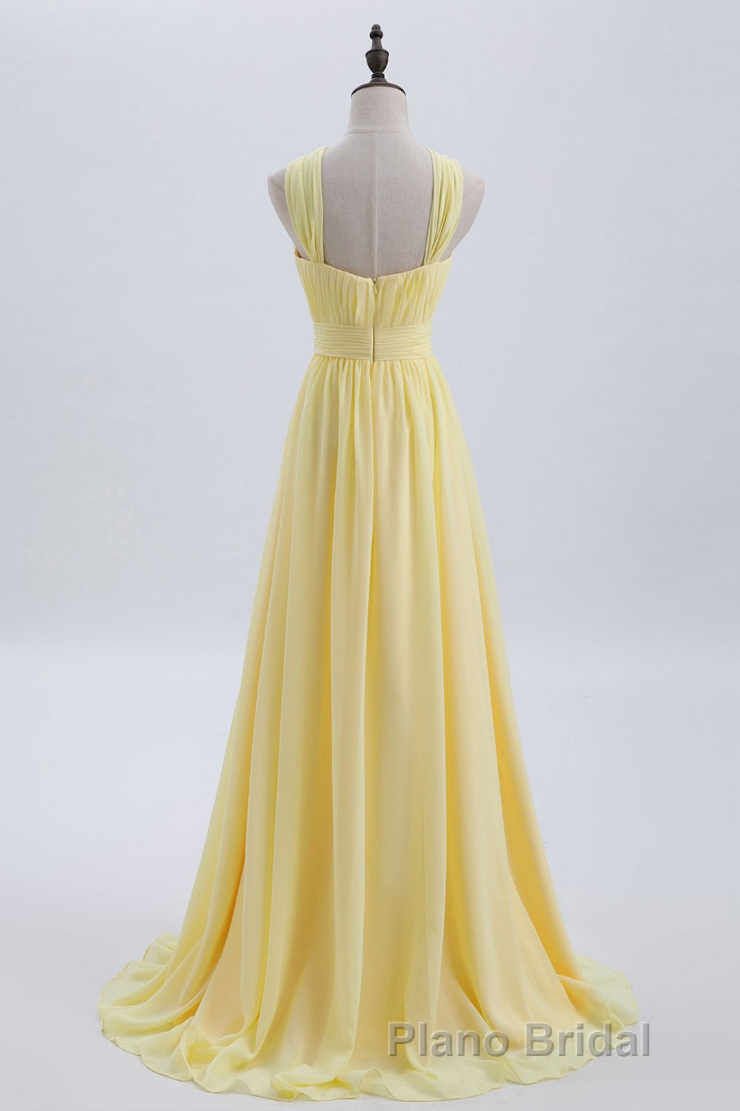 Cross Front Yellow Pleated Chiffon Long Bridesmaid Dresses Secondary image