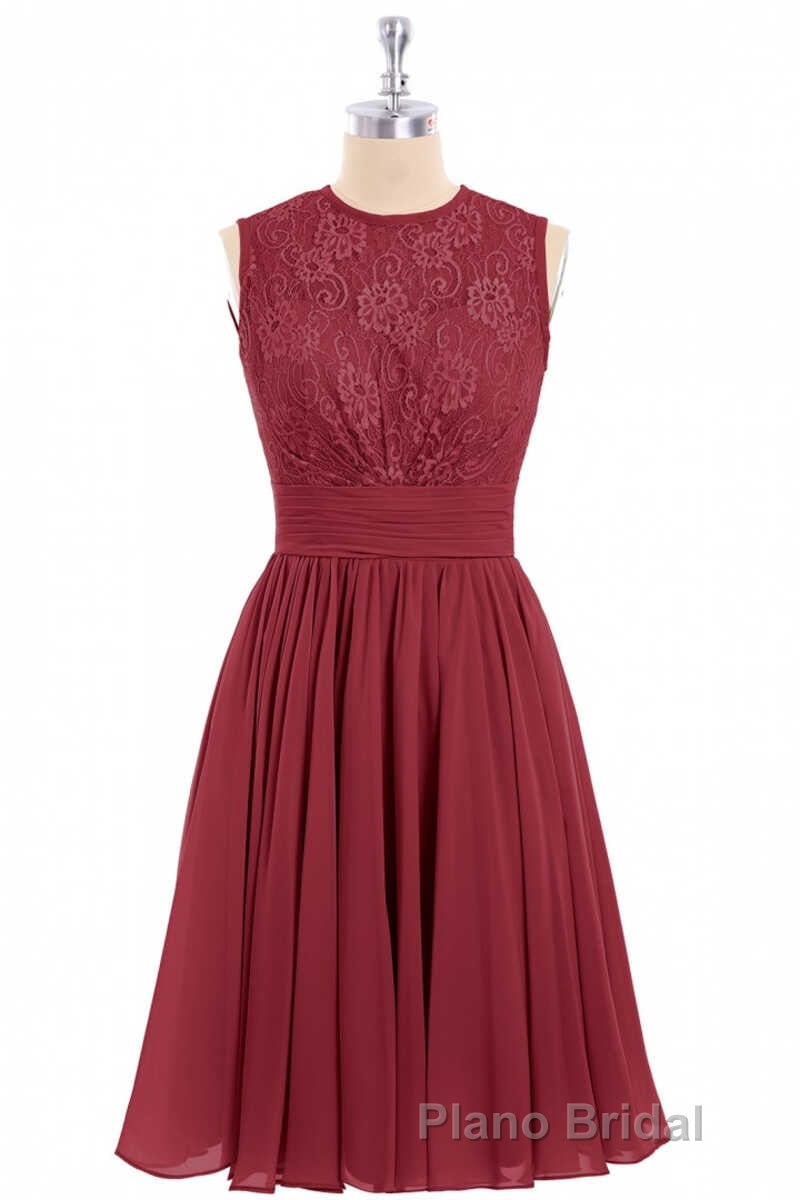 Burgundy Lace Sleeveless Backless A-Line Short Bridesmaid Dresses