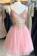 Princess Sequins V-Neck Straps A-Line Homecoming Dresses
