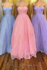 Princess Light Blue A-line Straps Long Formal Prom Gown