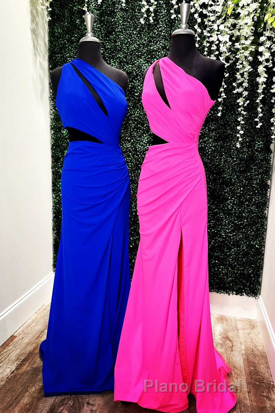 One-Shoulder Keyhole Cutout Mermaid Long Prom Dresses with Slit Main image