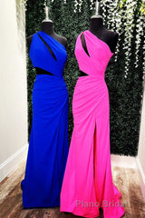 One-Shoulder Keyhole Cutout Mermaid Long Prom Dresses with Slit