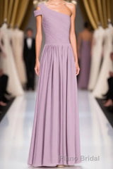 Dusty Purple Chiffon One-Shoulder A-Line Long Bridesmaid Dresses