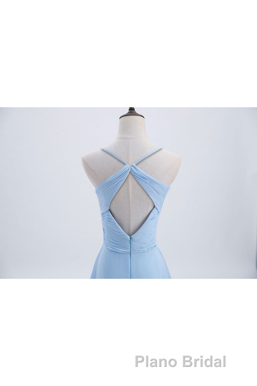 Blue Pleated Straps Chiffon Long Bridesmaid Dresses