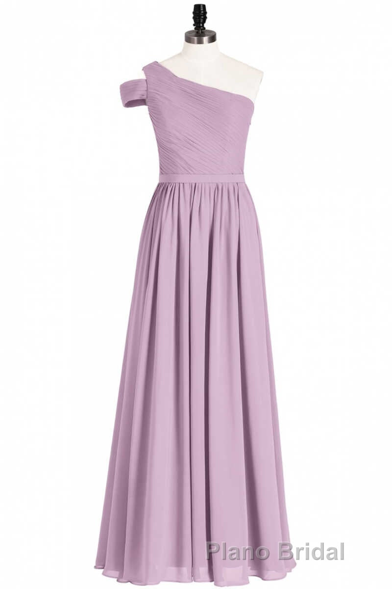 Dusty Purple Chiffon One-Shoulder A-Line Long Bridesmaid Dresses
