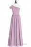 Dusty Purple Chiffon One-Shoulder A-Line Long Bridesmaid Dresses