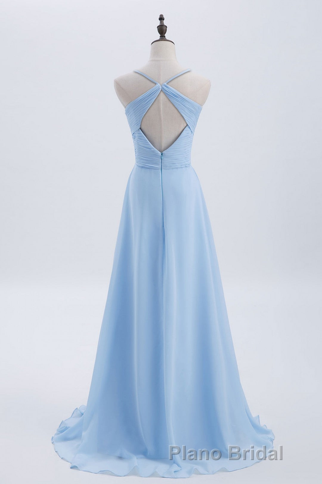 Blue Pleated Straps Chiffon Long Bridesmaid Dresses