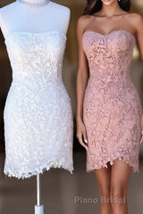 Strapless White Lace Appliques Homecoming Dresses