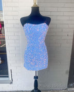 Royal Blue Sequin Strapless Mini Homecoming Dresses