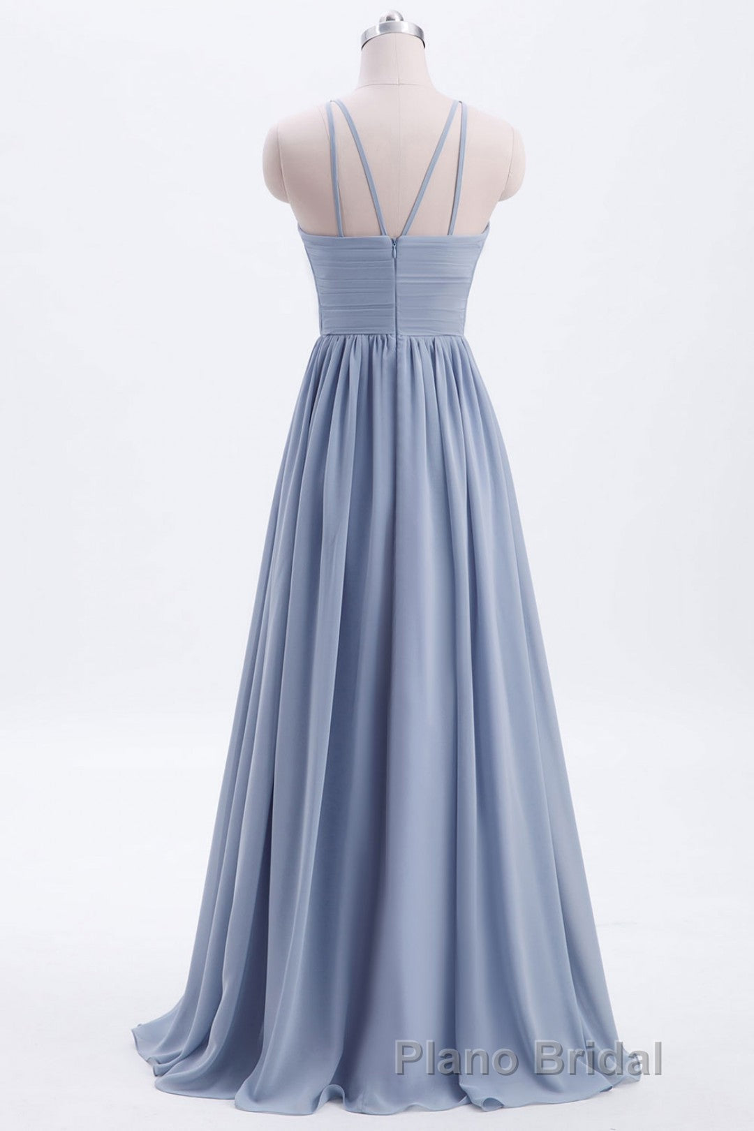 Misty Blue Scoop Chiffon A-line Long Bridesmaid Dresses