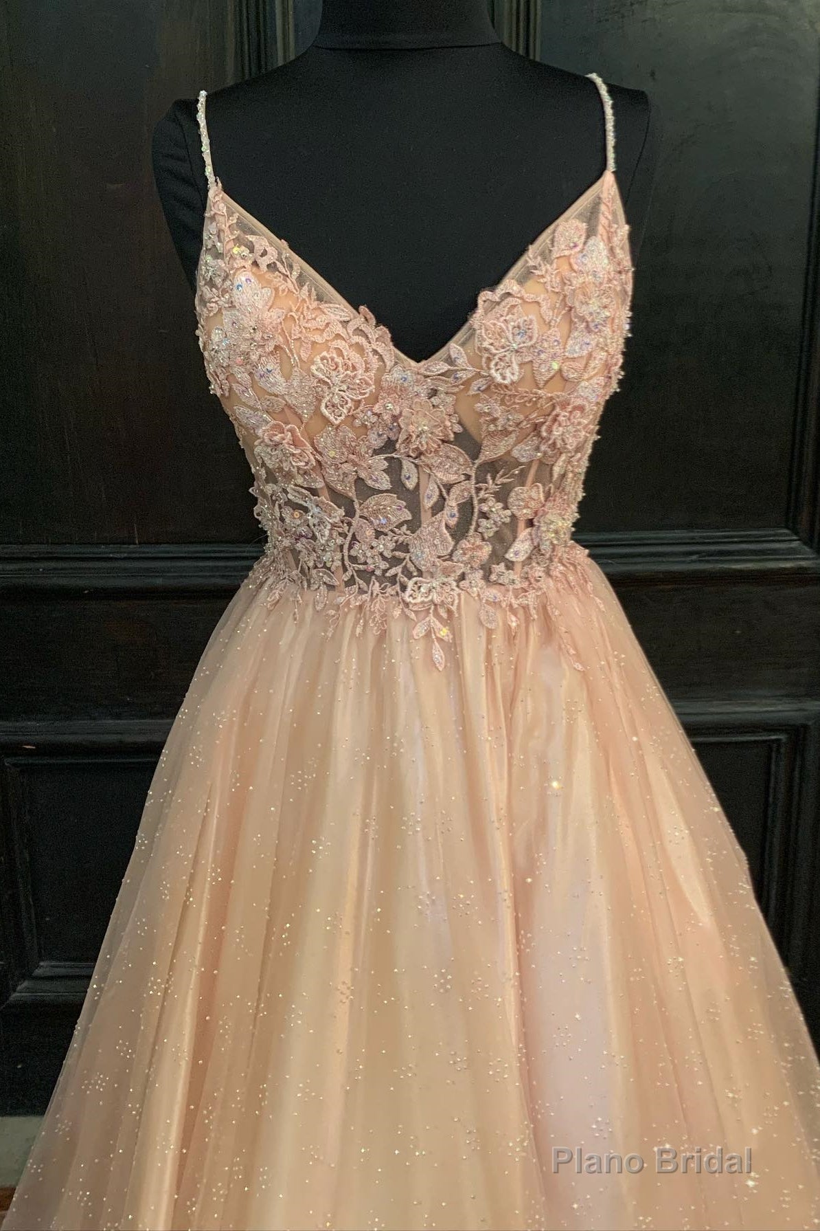 Blush Pink Appliques Straps V Neck A-line Long Prom Dress Secondary image