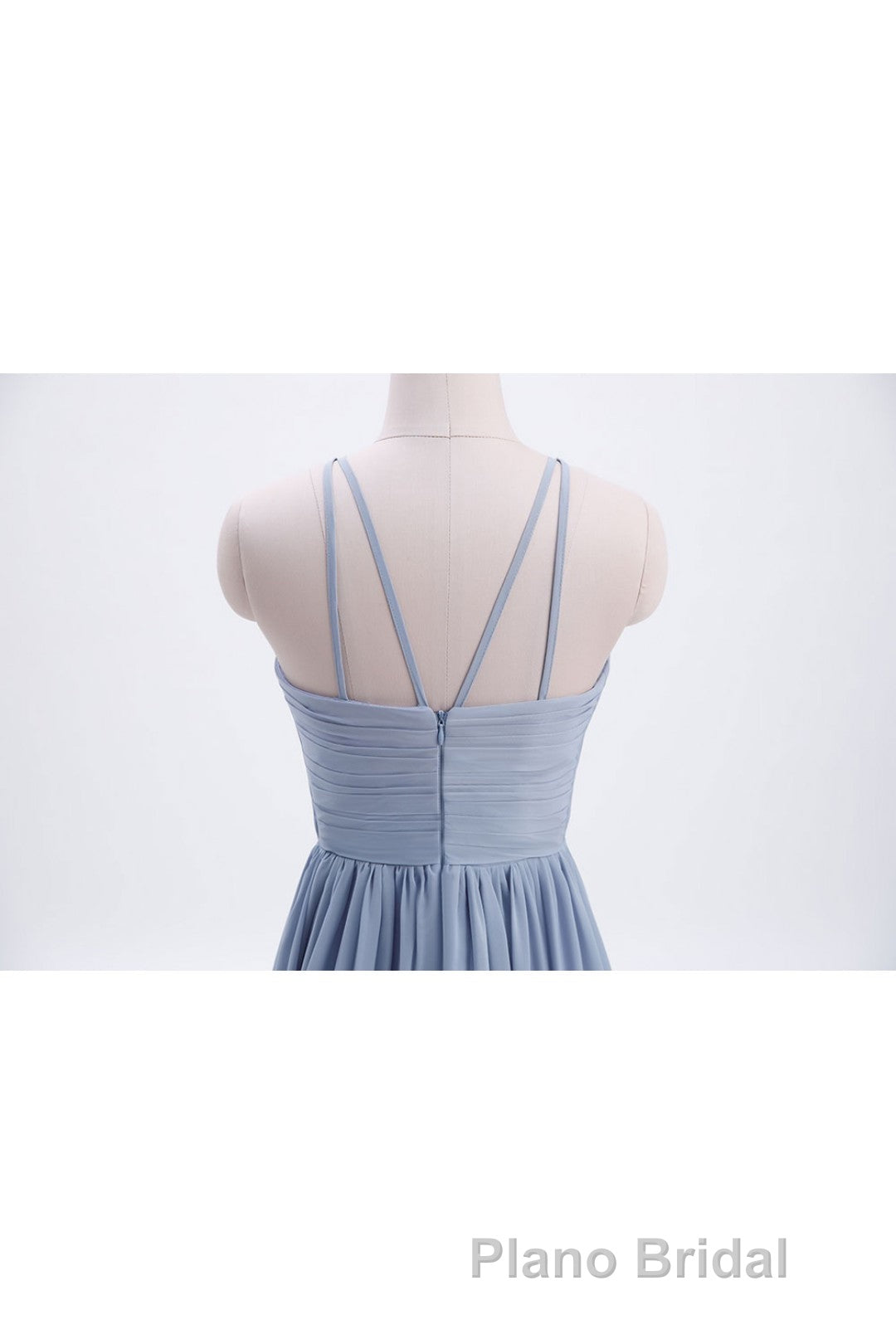 Misty Blue Scoop Chiffon A-line Long Bridesmaid Dresses