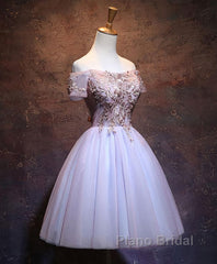 Cute Lace Applique Tulle Short Formal Prom Dress, Homecoming Dress