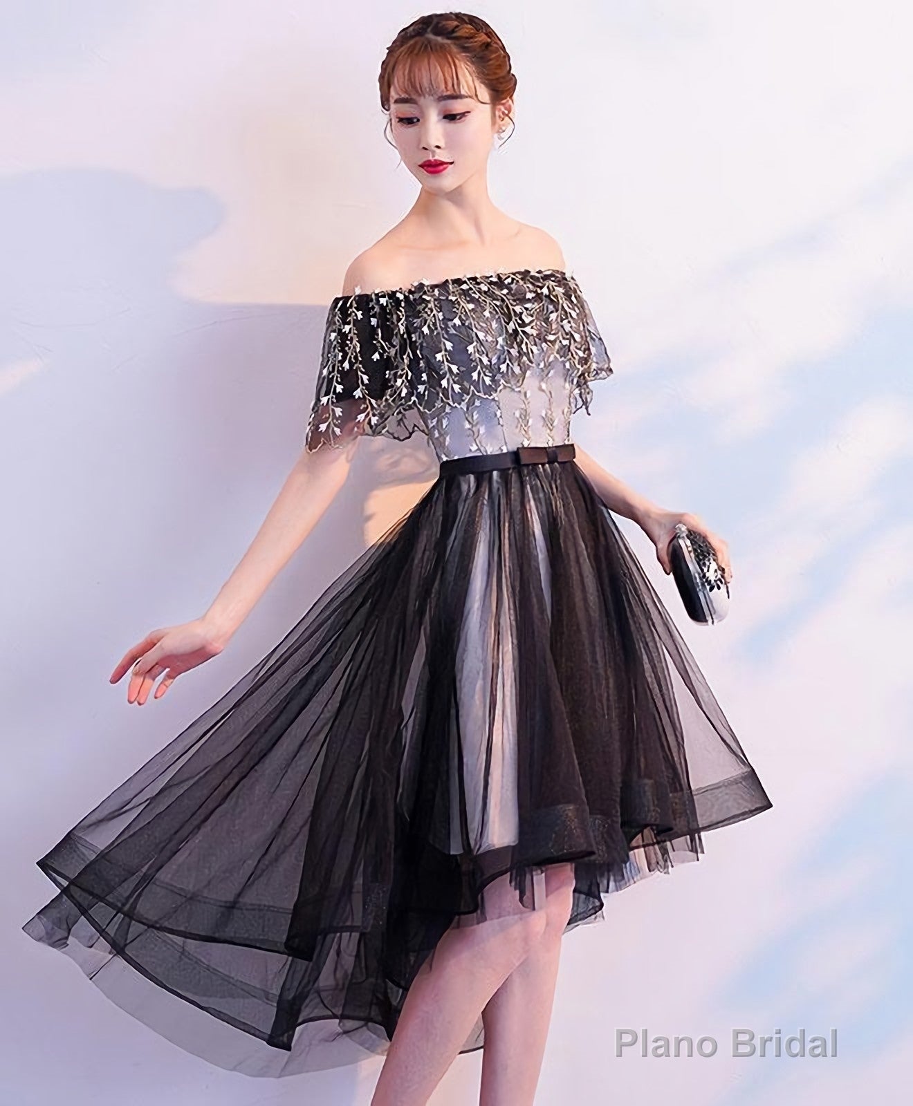 Black Tulle Lace Short Prom Dress, Black Tulle Homecoming Dress Main image