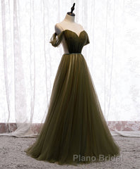 Simple Sweetheart Tulle Off Shoulder Long Formal Prom Dresses, Tulle Prom Dresses