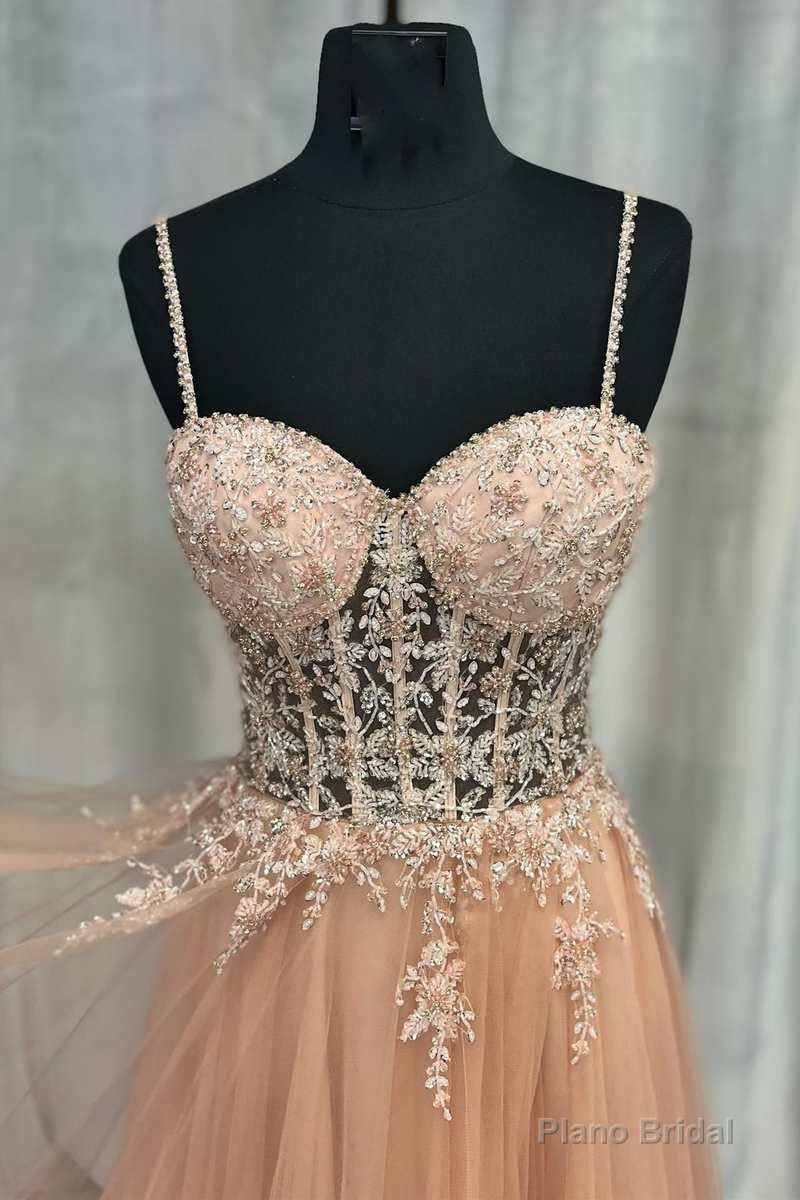 Princess Peach Tulle Rhinestones Corset A-Line Prom Gown Secondary image