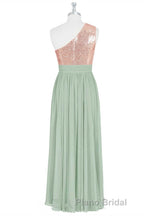 Rose Gold Sequins One-Shoulder Long Bridesmaid Dresses