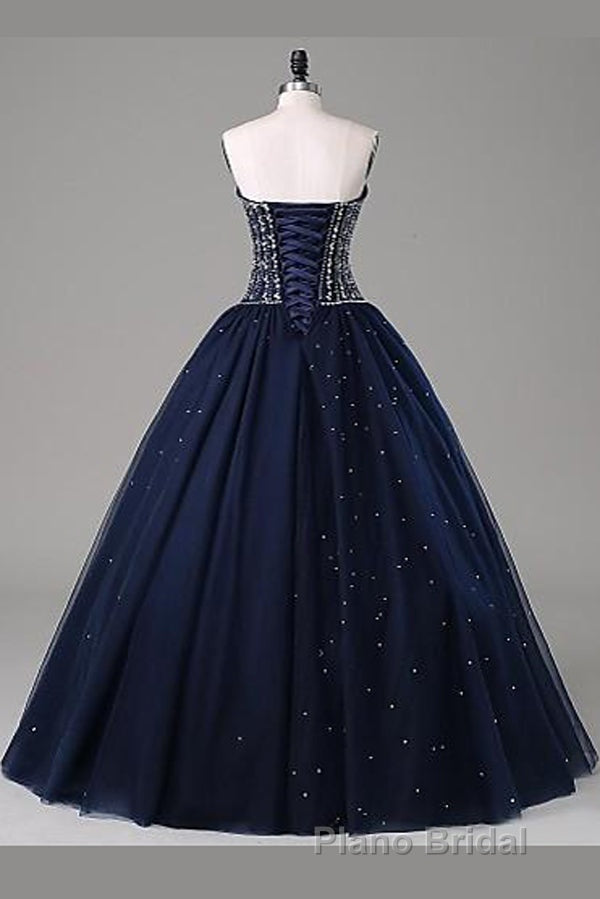 Navy Blue Ball Gown Floor Length Sweetheart Sleeveless Mid Back Formal Prom Dresses Secondary image