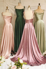 Simple Satin Long Formal Prom Dresses, A-Line Evening Party Dresses