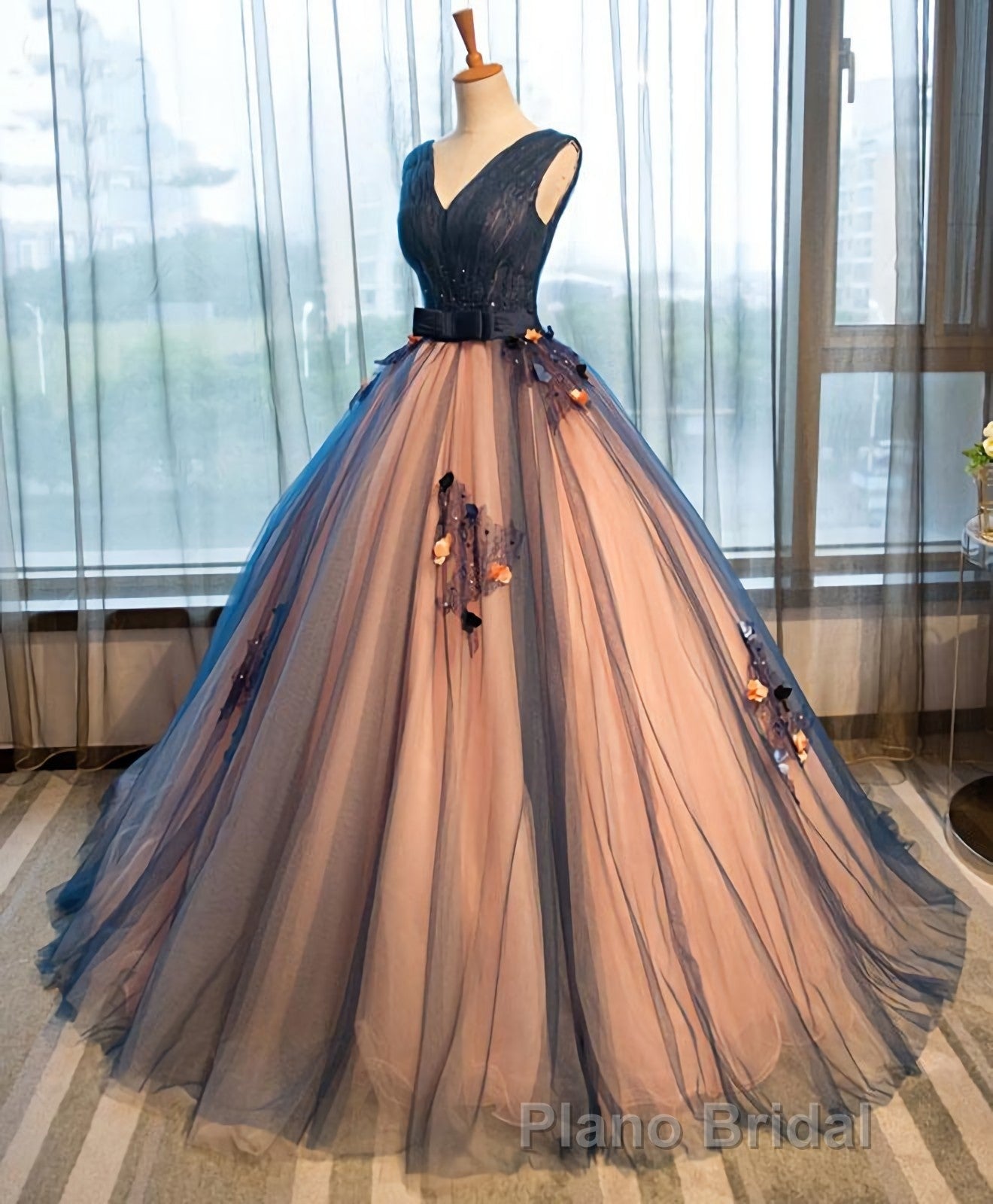 Tulle V Neck Long Formal Prom Gown Tulle Evening Gown