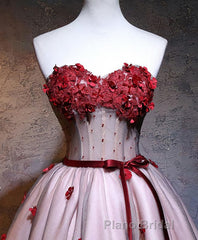 Red Sweetheart Neck Lace Short Formal Prom Dresses