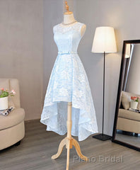 Light Blue Lace High Low Formal Prom Dresses, Homecoming Dresses