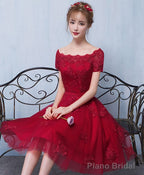 Burgundy Tulle Lace Short Prom Dress Burgundy Lace Homecoming Dress