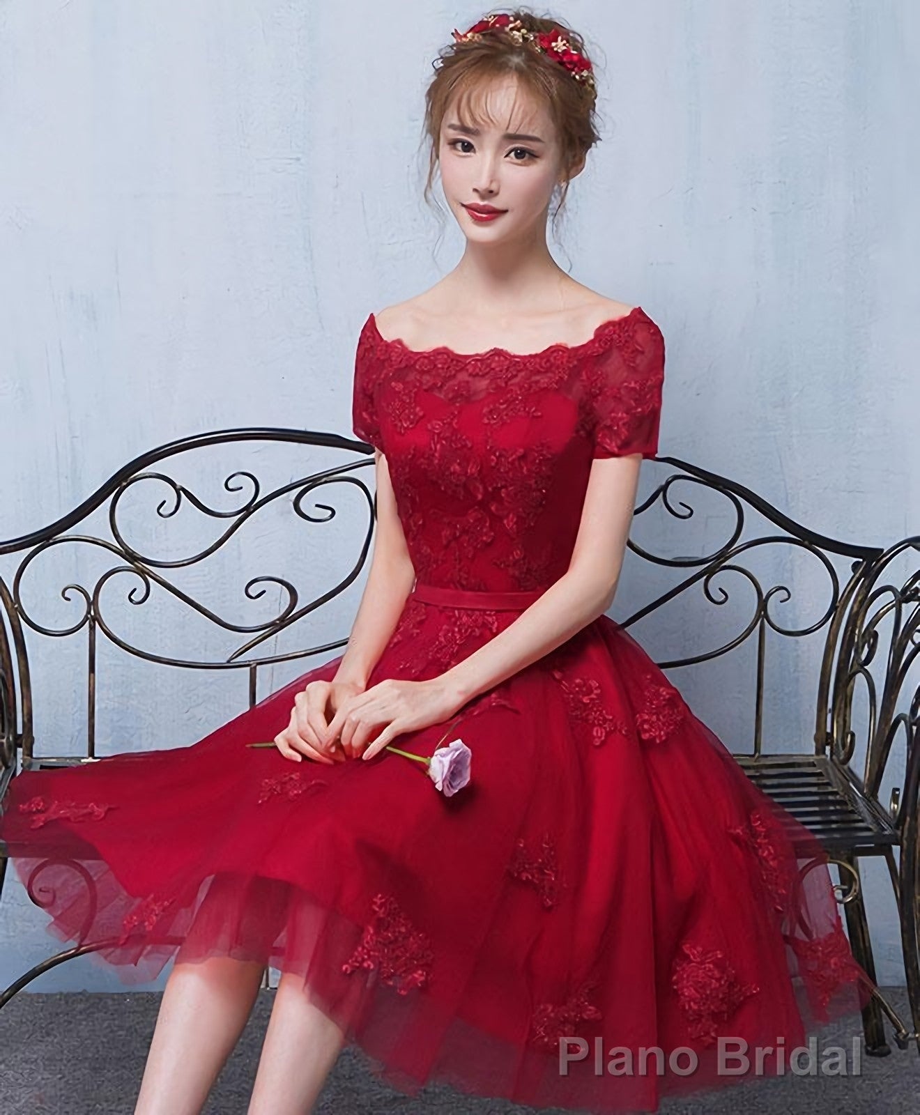 Burgundy Tulle Lace Short Prom Dress Burgundy Lace Homecoming Dress