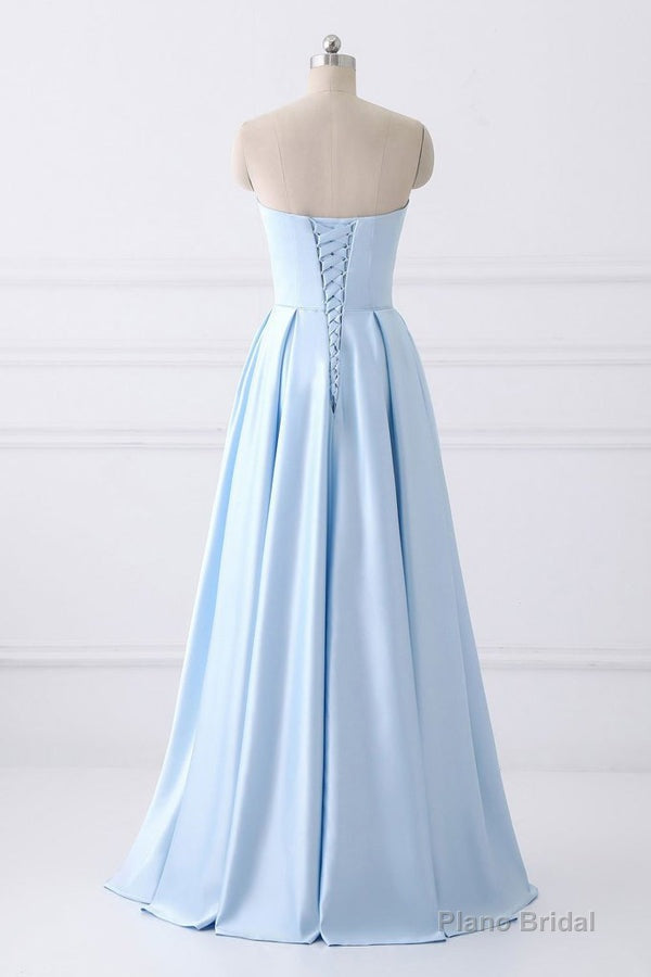 Light Blue A Line Floor Length Strapless Sleeveless Lace Up Prom Dresses Secondary image