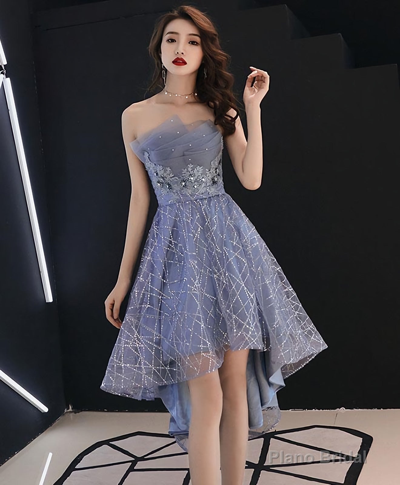 Blue Tulle High Low Prom Dress, Blue Homecoming Dress Main image