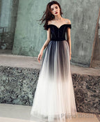 Simple Tulle Off Shoulder Black Long Prom Dress Black Tulle Evening Dress