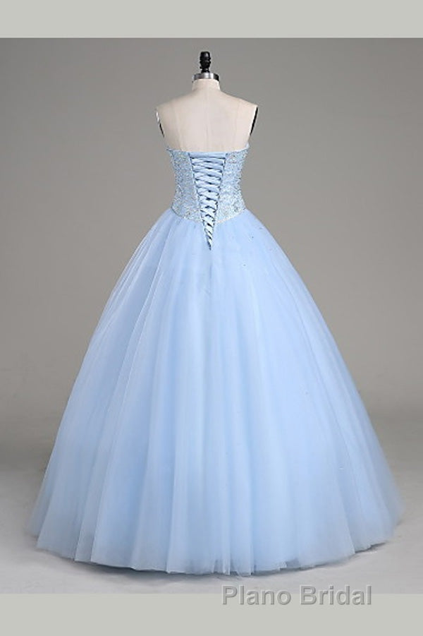 Light Blue Ball Gown Floor Length Sweetheart Strapless Sleevless Beading Formal Prom Dresses Secondary image