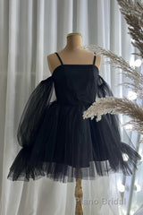 White Cold Shoulder Straps Puff Long Sleeves Homecoming Dresses