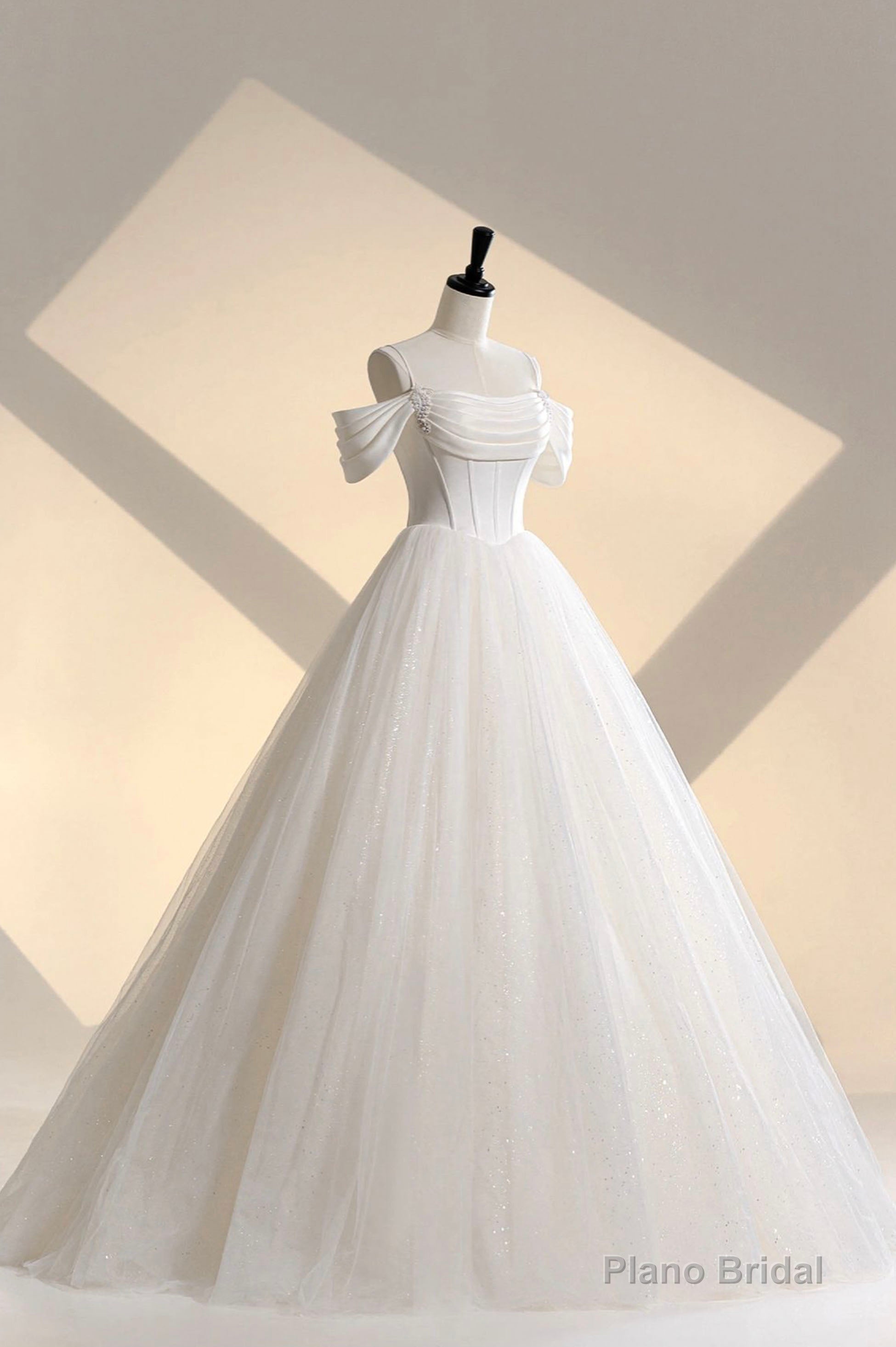 Ivory Tulle Off the Shoulder Formal Gown, Elegant A-Line Wedding Dress Main image