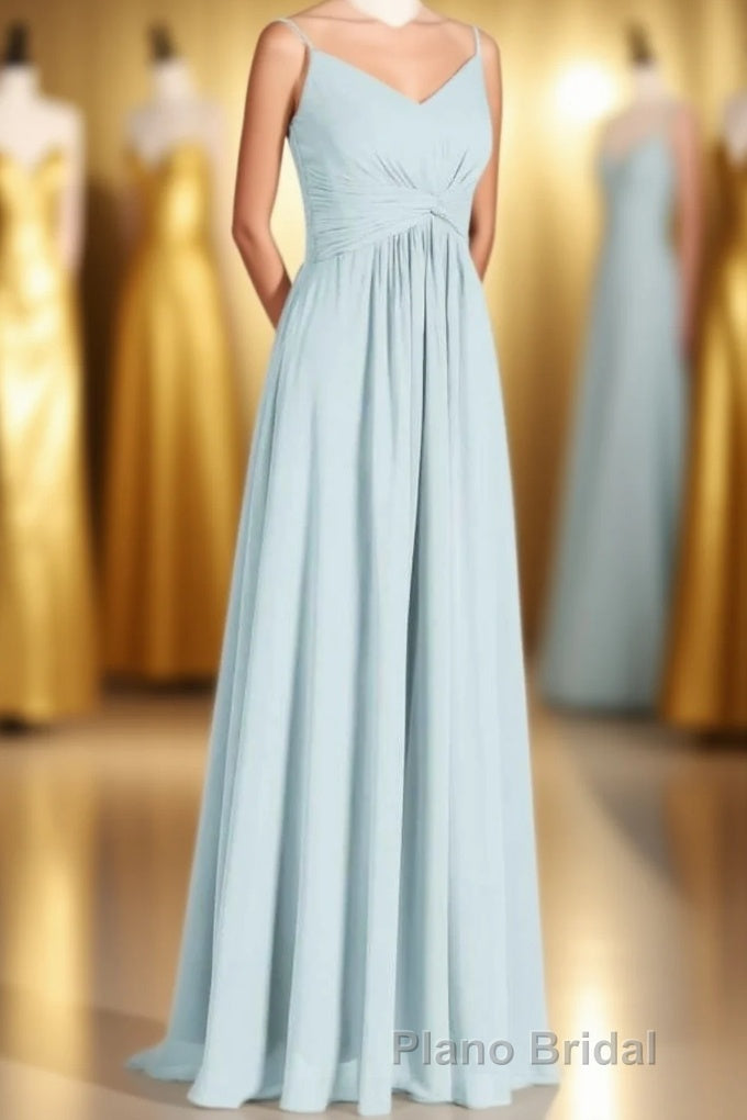 Mint Green Chiffon Twist Front A-Line Long Bridesmaid Dresses Main image