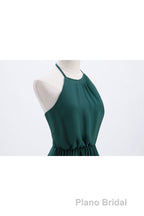 Hunter Green Halter Chiffon A-line Long Bridesmaid Dresses