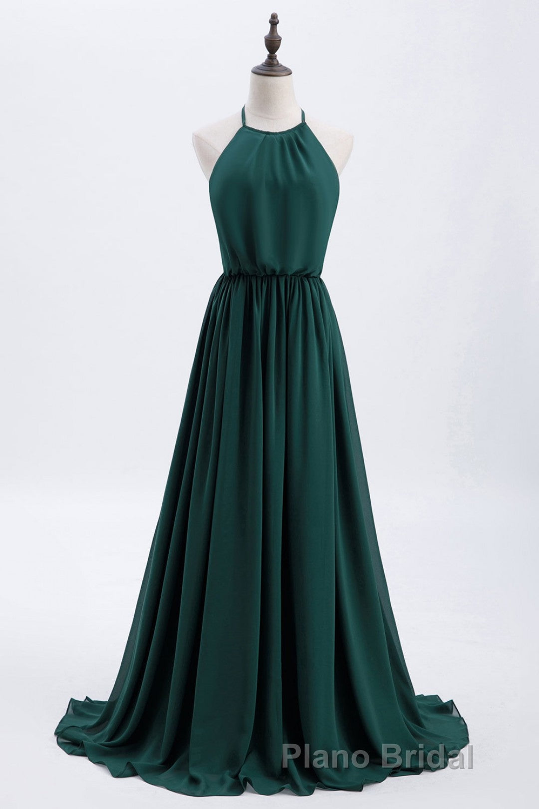 Hunter Green Halter Chiffon A-line Long Bridesmaid Dresses