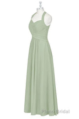 Sage Green Halter Backless A-Line Bridesmaid Dresses