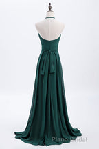 Hunter Green Halter Chiffon A-line Long Bridesmaid Dresses