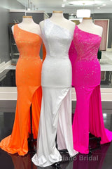 One Shoulder Mermaid Royal Blue Long Prom Dresses