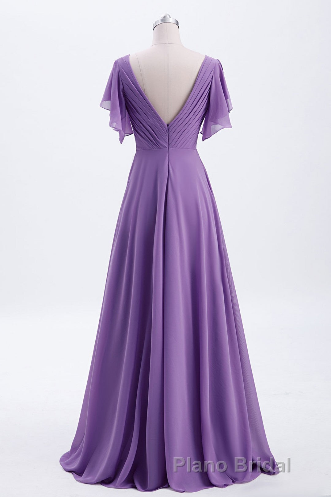 Flutter Sleeves Lavender Chiffon A-line Long Bridesmaid Dresses Secondary image