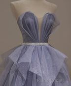 Purple Sweetheart Neck Tulle Sequin Long Formal Prom Dresses, Tulle Prom Dresses