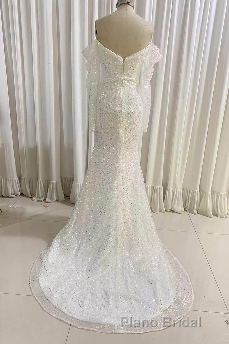 Ivory Mermaid Sequined Formal Prom Dresses with Long Sleeves, Sparkly Long Party Dresses Secondary image