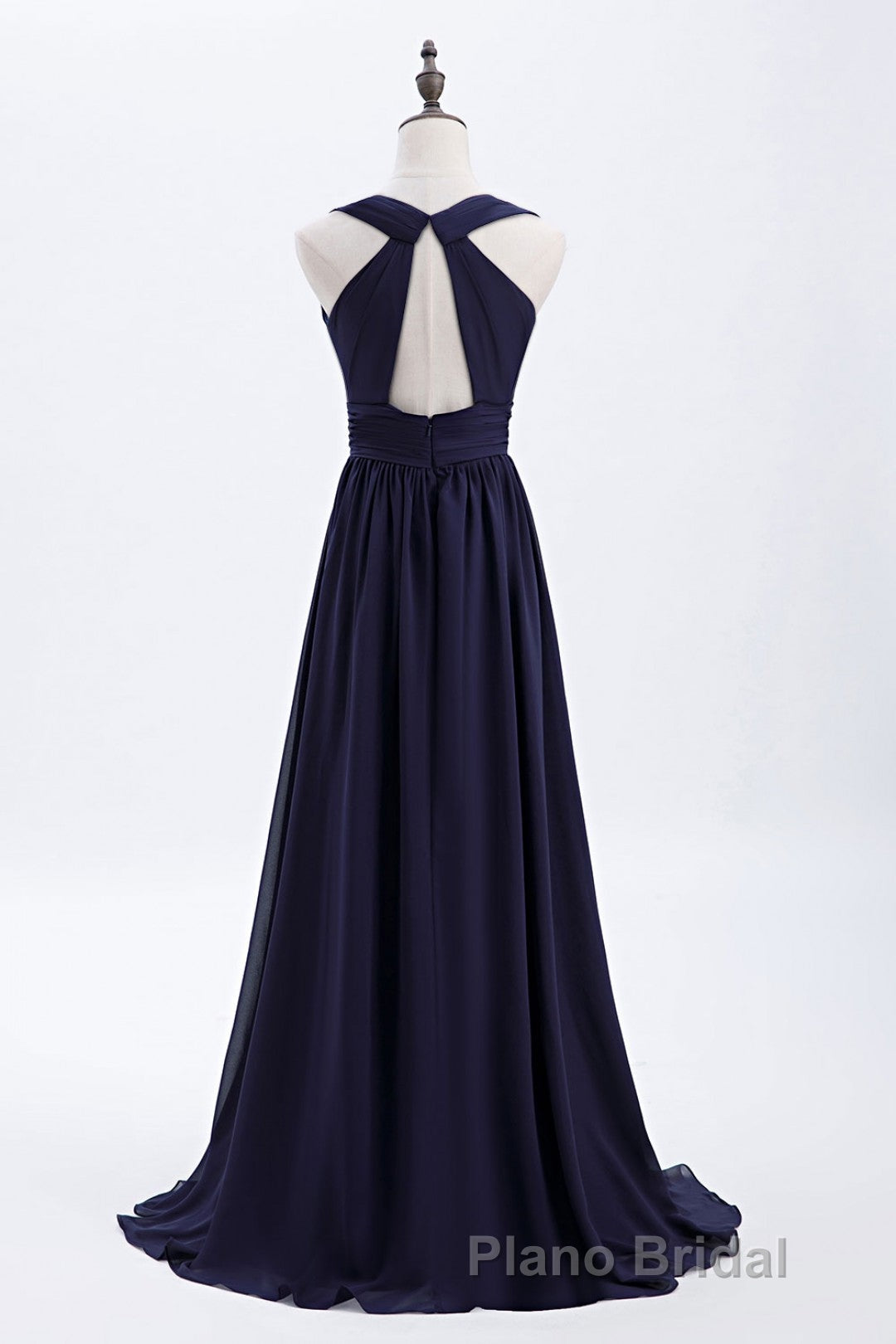 Empire Navy Blue Chiffon A-line Long Bridesmaid Dresses