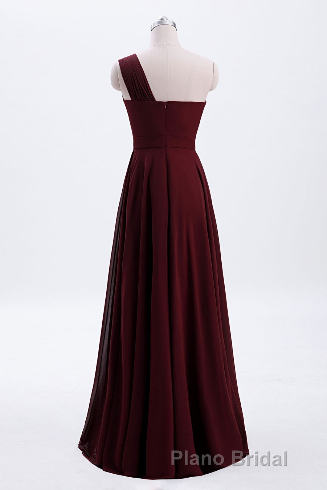 One Shoulder Burgundy A-line Chiffon Long Bridesmaid Dresses Secondary image
