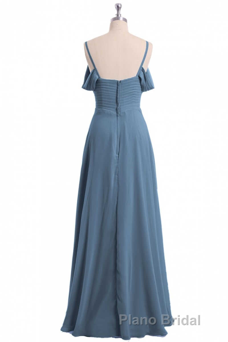 Dusty Blue Chiffon Cold Shoulder A-Line Long Bridesmaid Dresses Secondary image
