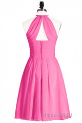 Neon Pink Halter A-Line Short Bridesmaid Dresses