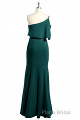 Hunter Green One-Shoulder Mermaid Ruffled Long Bridesmaid Dresses