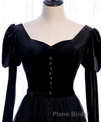 Black Tulle Long Formal Prom Dresses, Black Tulle Prom Dresses