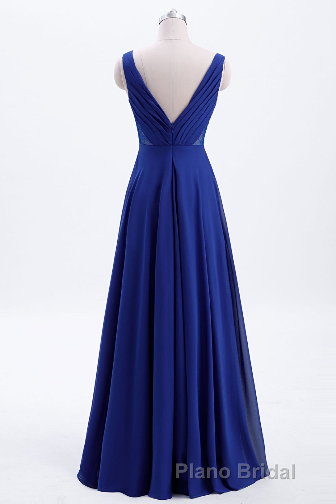 Royal Blue Pleated A-line Chiffon Long Bridesmaid Dresses Secondary image
